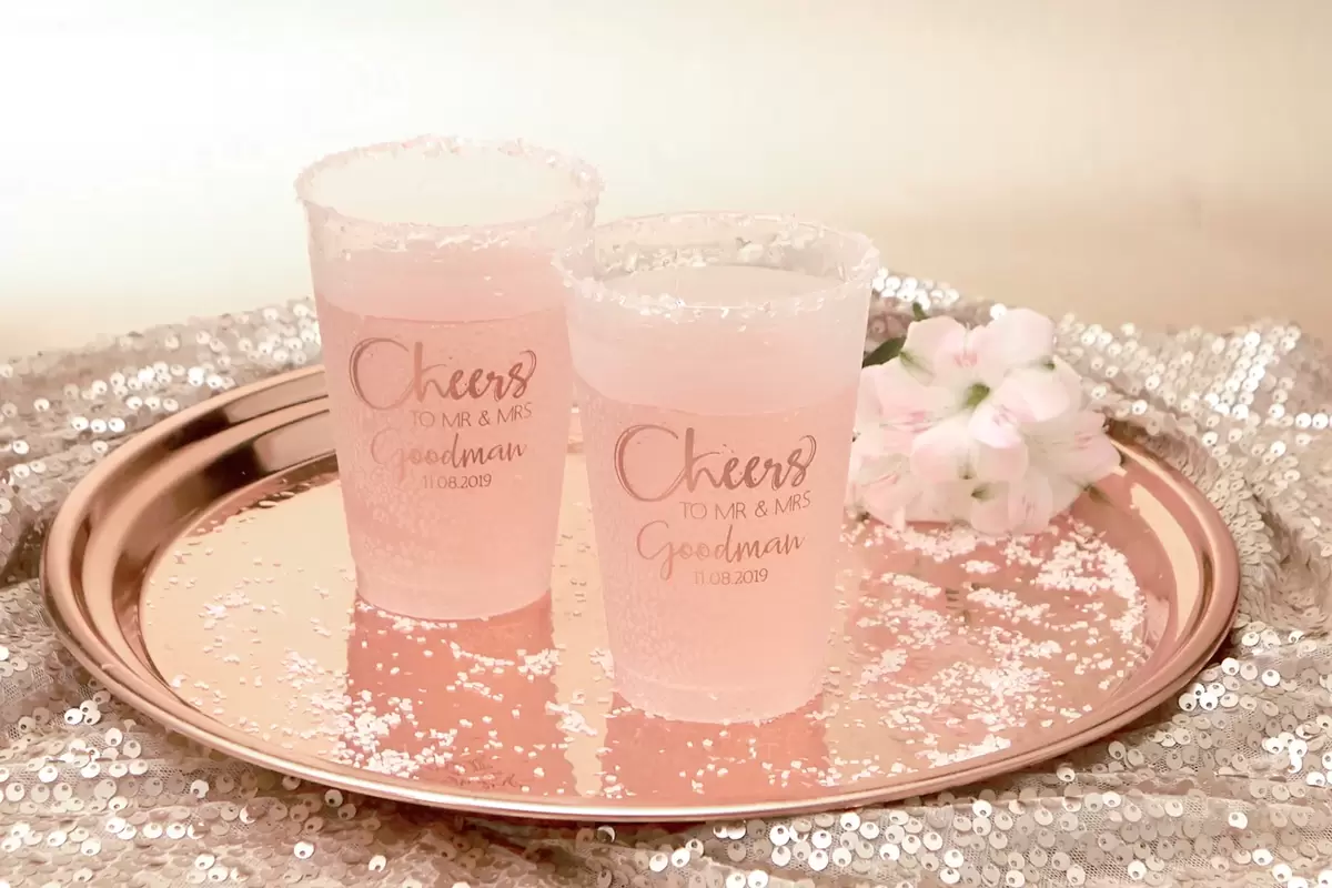 rose champagne with sugar rimmed glasses for toasts