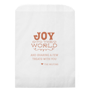 Send friends and family home with holiday goodies this year with the Joy To The World Bag. Fully customizable with a wide selection of colors and inks, add you personal touch to the holidays with our easy to use customizer! 