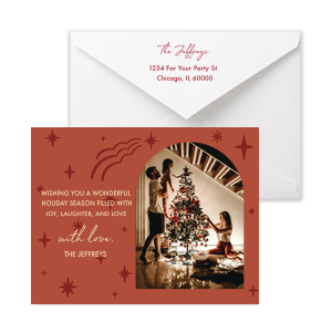 Customize this celestial Christmas Card! Featuring a stars motif, this Christmas card will enchant your family and friends. 