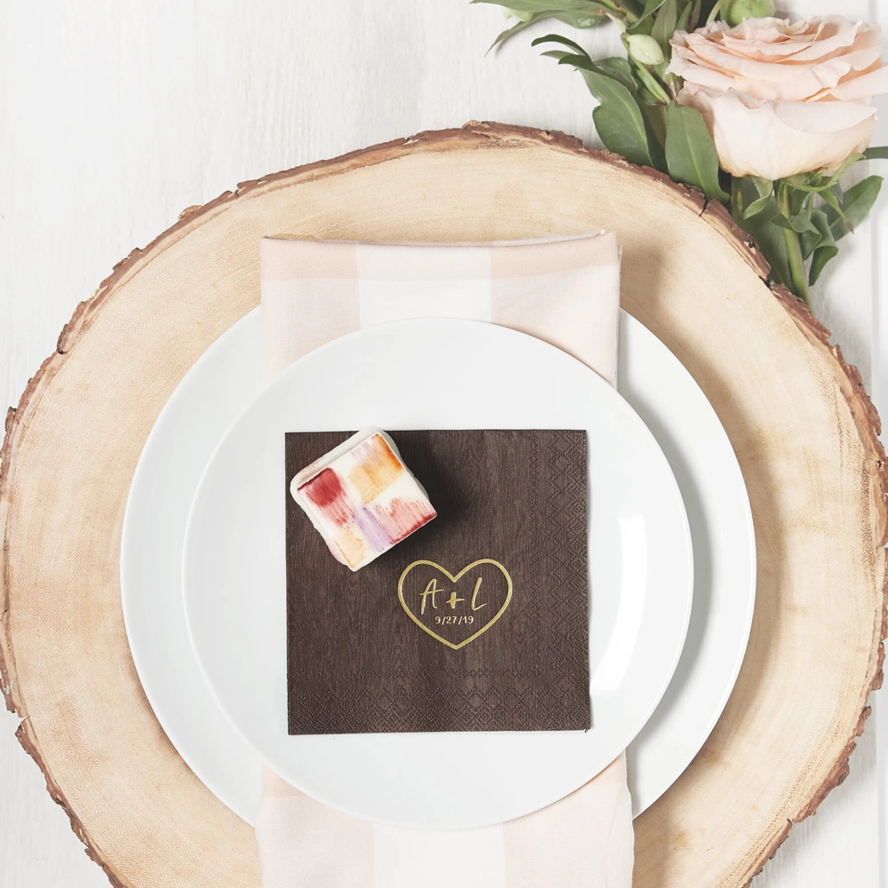 personalized wood pattern cocktail napkin