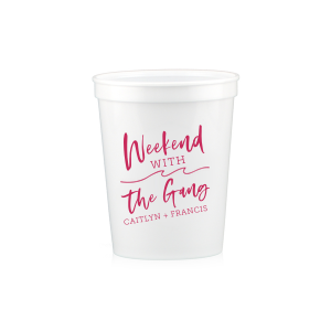 ForYourParty's elegant White 16 oz Stadium Cup with Matte Periwinkle Ink Cup has a Wave Flourish graphic and is good for use in Beach/Nautical, Accents themed parties and can be personalized to match your party's exact theme and tempo.