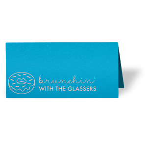 ForYourParty's elegant Poptone Dark Turquoise Tempo Place Card with Matte Pastel Pink Foil has a Donut graphic and is good for use in Food, Birthday, and Brunch themed parties and are a must-have for your next event—whatever the celebration!