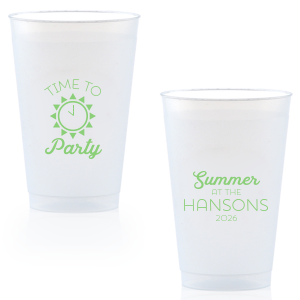 Our personalized Frost Flex Cup with Matte Key Lime Ink Cup Ink Colors has a Sun  graphic and is good for use in Beach, Pool and Nautical themed parties and will make your guests swoon. Personalize your party's theme today.
