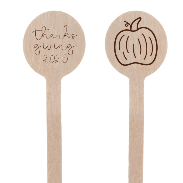 Our custom Matte Chocolate Round Stir Stick with Matte Chocolate Foil has a Pumpkin graphic and is good for use in Thanksgiving, Halloween themed parties and will give your party the personalized touch every host desires.