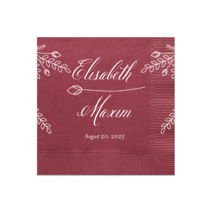 Our personalized Merlot Cocktail Napkins with Bleed with Matte White Foil has a Secret Garden floral graphic and is good for use in Floral and Wedding themed parties and will give your party the personalized touch every host desires.