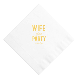 Celebrate her bachelorette with this custom White napkin that will be a fabulous addition to the event! Personalize it with the bride's name for a bar and finger food detail she'll love. 