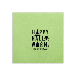 ForYourParty's personalized Lime Linen Like Cocktail Napkin with Matte Black Foil has a Witch's Hat graphic and is good for use in Halloween themed parties and will impress guests like no other. Make this party unforgettable.