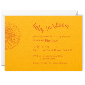 Invite your guests for your baby shower like no one before with this amazing Floral Baby In Bloom Invite. It's designed to match your event and you'll be complemented right away! 