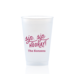 The Sip Sip Hooray! Names Frosted Cup design captures the essence of celebration with a witty twist on the classic cheer. Its lively, scrolling font turns each sip into a toast, making it a delightful tribute to the couple and the joy of their special day.