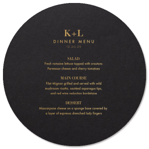 Gold foil menu / Gold and Black high quality Menu / Round Menu / Circular Menu