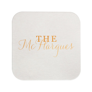 Celebrate your family name with the Last Name Coaster, featuring a bold 'THE' in all caps, followed by your surname in elegant script. A statement of unity and pride, these coasters add a personalized touch to any gathering."