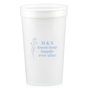 Celebrate the blossoming of a new union with the Happily Ever After Floral Cup, adorned with a graphic of a delicate flower. Customize with the couple's initials to the right, placed elegantly above the phrase "found their happily ever after," symbolizing the beauty of their lasting love.