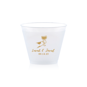 Cheers to love with the Toasting Hands Wedding Cup, adorned with a delightful cartoon hand raising a glass of wine in celebration. Beneath this charming graphic, add a personal touch with the couple's names in a playful script font, followed by the event date in a classic serif. A delightful addition to your wedding day festivities.