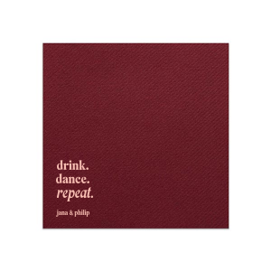Keep the party alive with the Drink, Dance, Repeat, Napkin, emblazoned with bold letters above the couple's names. This custom party accessory is a spirited choice to encourage a night filled with fun and dance at your wedding.