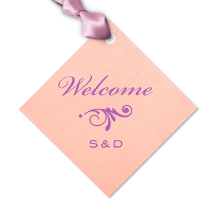 Personalized Stardream Ballet Pink Diamond Gift Tag with Satin Plum Foil Color has a Decorative Flourish 2 graphic and is good for use in Accents themed parties and will make your guests swoon. Personalize your party's theme today.