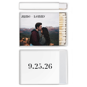 Our beautiful custom White Classic Custom Photo Matchbox with Matte Black Ink Digital Print Colors are a must-have for your next event—whatever the celebration!