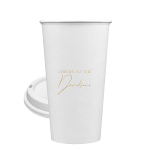 Raise a toast with the Boho Terracotta Cheers to the Wedding Cup, where rustic meets refinement. The phrase "Cheers to the" is beautifully presented in a classic serif font, inviting you to inscribe the couple's surname below in a sophisticated script. A cup that embodies the warmth and subtle drama of your autumnal nuptials.