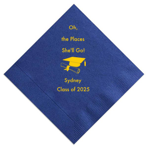 Our custom Pastel Yellow Cocktail Napkin with Matte Leaf Foil has a Cap and Scroll graphic and is good for use in Graduation themed parties and will add that special attention to detail that cannot be overlooked.