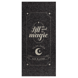 Our beautiful custom Glitter NEW Black Large Sparkler Sleeve with Shiny Sterling Silver Foil has a Magic Card Tall graphic and is good for use in Wedding themed parties and will add that special attention to detail that cannot be overlooked.
