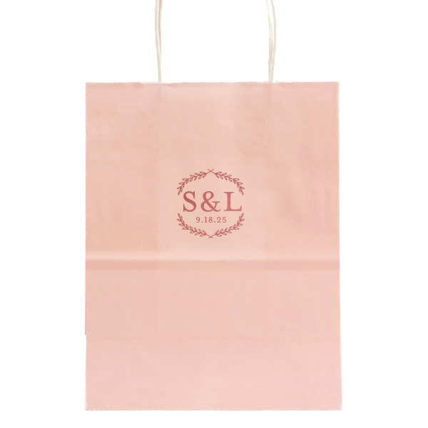 Delight guests with the Leaf Frame Wedding Gift Bag, elegantly adorned with the couple's bold initials and wedding date. The surrounding leafy arches add a touch of natural sophistication, making each bag a beautiful token of the couple's union.