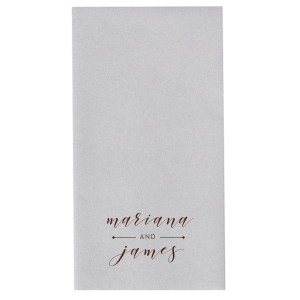 Artistic elegance defines the Elegant Swirling Script Stacked Names Wedding Napkin. The couple’s names dance in beautifully swirling script. A subtle dividing line accent highlights their union, blending sophistication with whimsy to commemorate their special day in style.
