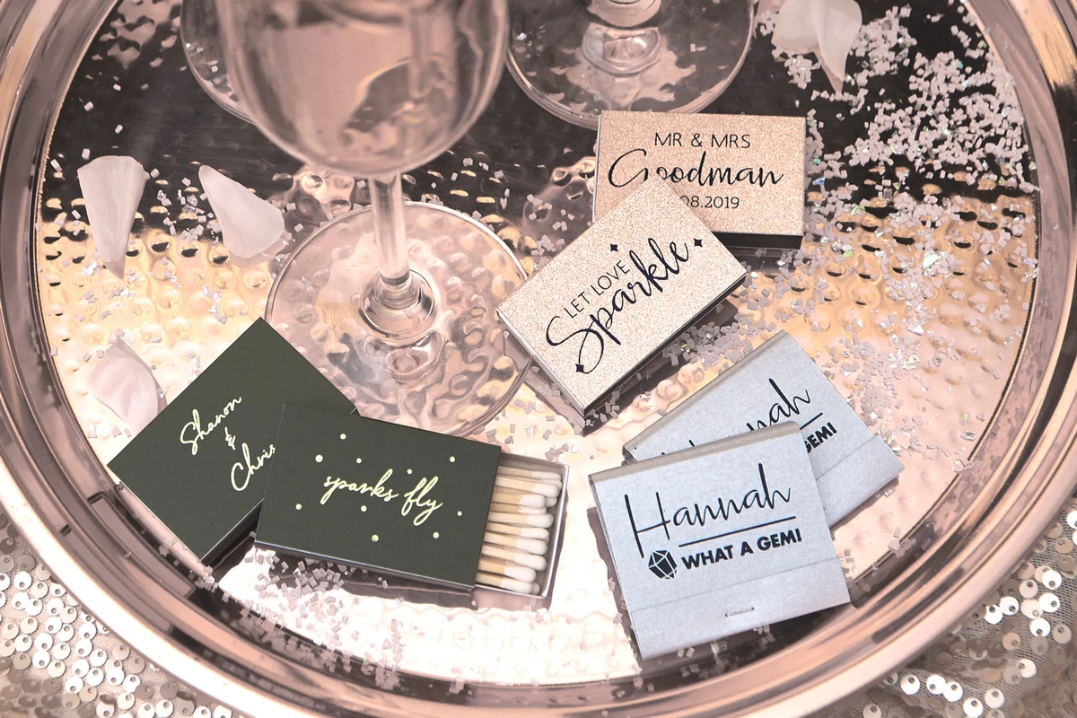 custom designed wedding matches in Geode Glam designs