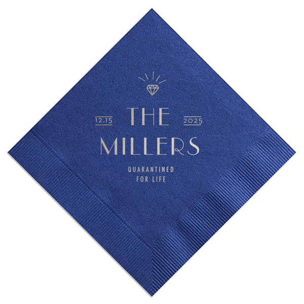 ForYourParty's elegant Dark Navy Cocktail Napkin with Shiny Sterling Silver Foil has a Diamond graphic and is good for use in Wedding, Bridal Shower themed parties and will make your guests swoon. Personalize your party's theme today.