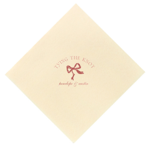 Seal your union with the Knotting Hearts Wedding Napkin, customized with the couple's names in an elegant script, beneath the phrase "tying the knot," and accented by a chic bow graphic. A romantic and fashionable detail for your nuptial celebration.