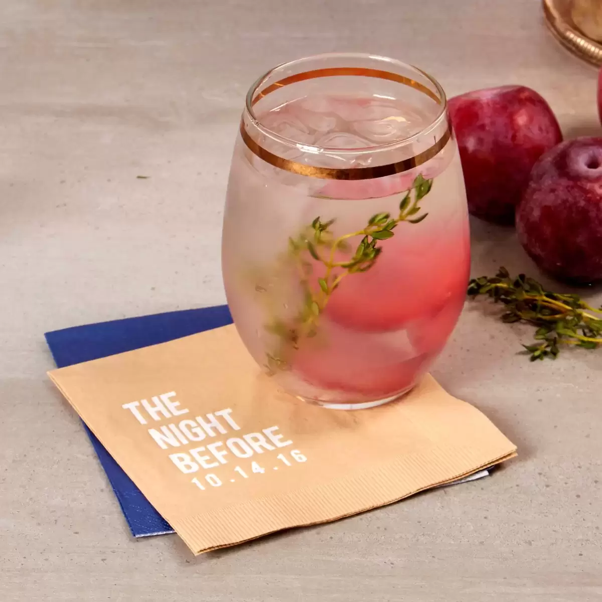 prosecco cocktail with personalized cocktail napkin