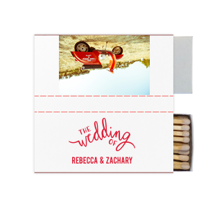 ForYourParty's personalized White Square Custom Photo Matchbox with Matte Lipstick Red Ink Digital Print Colors and Matte Slate Gray Ink Digital Print Colors has a The Wedding Of graphic and is good for use in Words, Wedding themed parties and will impress guests like no other. Make this party unforgettable.