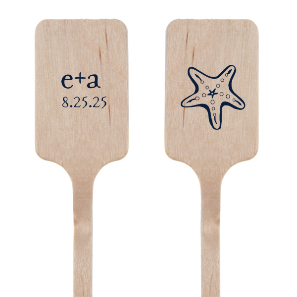 The ever-popular Matte Navy Round Stir Stick with Matte Navy Foil has a Starfish graphic and is good for use in Beach/Nautical themed parties and can be personalized to match your party's exact theme and tempo.