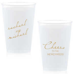 Celebrate love with our Vintage Modern Newlywed Frosted Cup, a perfect blend of classic and contemporary. One side gracefully displays "Cheers to the Newlyweds" in a subtle font, while the other side elegantly features the couple's names. These cups offer a continuous toast to the couple, enhancing the festive spirit of the occasion.