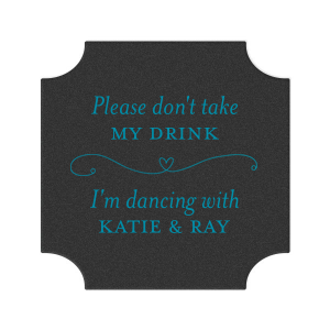 Our custom Silver with Black back Nouveau Coaster with Satin Teal / Peacock Foil has a Simple Heart Flourish graphic and is good for use in Love, Heart, Wedding themed parties and will impress guests like no other. Make this party unforgettable.