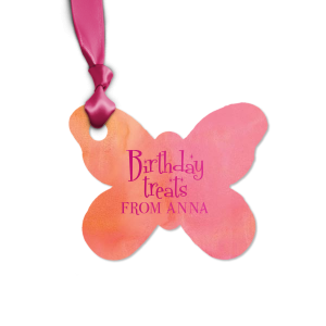 ForYourParty's personalized Watercolor Hibiscus Butterfly Gift Tag with Shiny Fuchsia Foil are a must-have for your next event—whatever the celebration!
