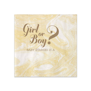 If you are celebrating a baby shower or gender reveal party, this napkin is a creative way to have people guess. Customize with the your last name and have your guests guess what your baby will be. 
