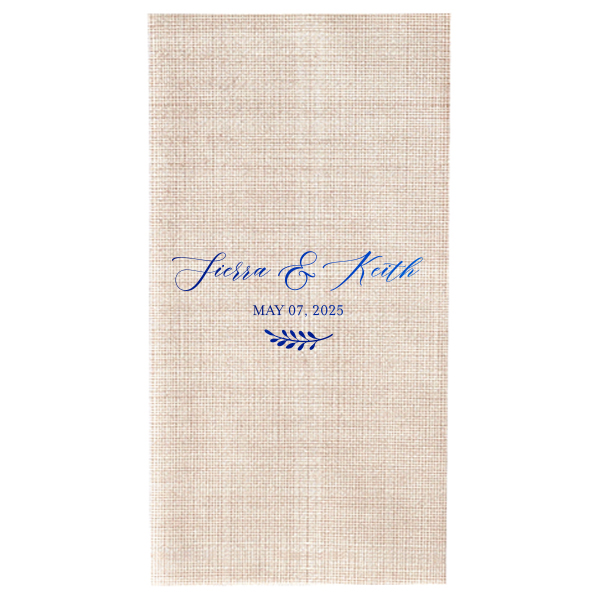 Our beautiful custom White Linen Like Guest Hand Towel with Shiny Royal Blue Foil are a must-have for your next event—whatever the celebration!
