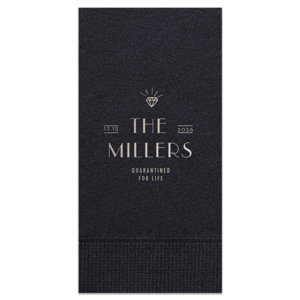 ForYourParty's elegant Dark Navy Cocktail Napkin with Shiny Sterling Silver Foil has a Diamond graphic and is good for use in Wedding, Bridal Shower themed parties and will make your guests swoon. Personalize your party's theme today.