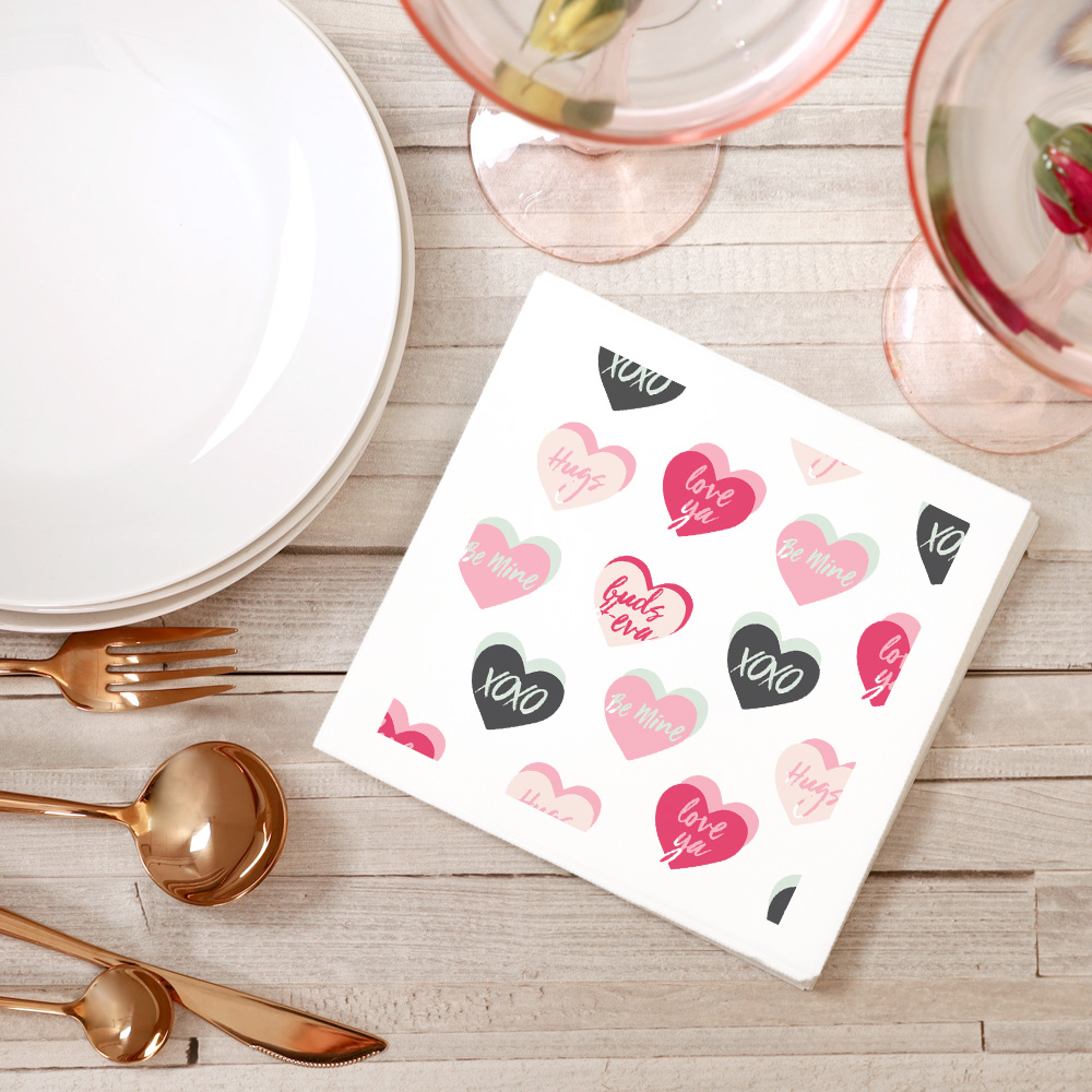Candy Hearts patterned design in pinks and green tones