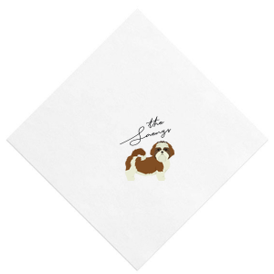 If you have a shih tzu fur baby, you're going to love this custom photo napkin. Personalize with your last name for a wedding, birthday party, or anniversary. 