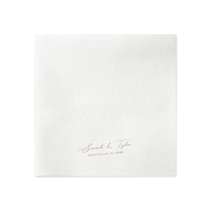 Celebrate your wedding with the Nuptial Namesake Locale Napkin, customized with the couple's names and the cherished site of the ceremony. A refined choice that adds a personal touch to your matrimonial table setting.