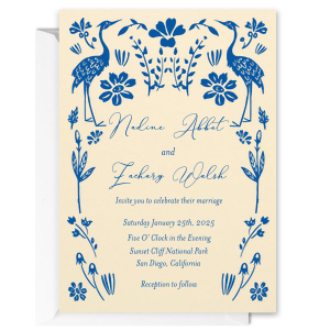 ForYourParty's elegant 100% Cotton White Letterpress Invitation with Royal Blue Ink Letterpress Inks can be personalized to match your party's exact theme and tempo.