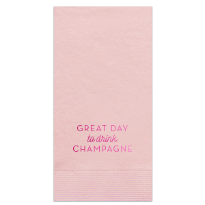 The Great Day To Drink Champagne Napkin design jubilantly invites celebration. Featuring the bold proclamation "Great Day to drink Champagne" with "to drink" playfully scripted, it symbolizes the joy of special occasions. This simple yet striking design elevates any event, encapsulating the essence of festive cheer and memorable milestones.