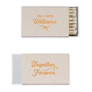 Custom Natural Ivory Classic Matchbox with Shiny 18 Kt Gold Foil will add that special attention to detail that cannot be overlooked.