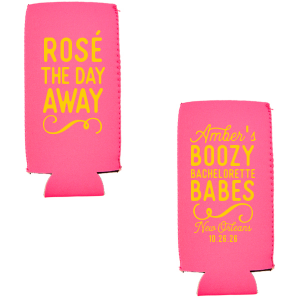 Chill with flair using the Rosé Bachelorette Babes Can Cooler. Perfect for a fab getaway, it's your ticket to "Rosé The Day Away" in style. Customize with the bride's name and date to make every sip as memorable as the celebration itself!