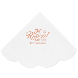 Rejoice in the season with the Easter Resurrection Celebration Napkin, proclaiming "He is risen, Happy Easter" in a bold font above your family's last name. A personal and joyous addition to your Easter gatherings.