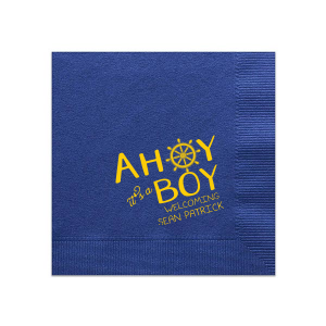 Our beautiful custom Light Navy Cocktail Napkin with Matte Sunflower Foil has a Nautical graphic and is good for use in Beach/Nautical themed baby showers and Sip and See parties and will add that special attention to detail that cannot be overlooked.