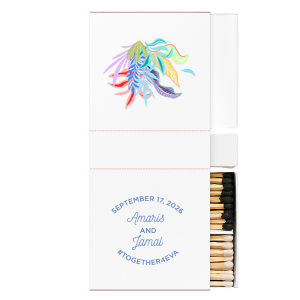 Our custom White Square Custom Photo Matchbox with Matte Periwinkle Ink Digital Print Colors and Matte Slate Gray Ink Digital Print Colors will impress guests like no other. Make this party unforgettable.