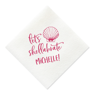 Shell Yeah! Get ready to shellabrate with the Let’s Shellabrate Napkin. This playful design features a stunning fan shell and a fun twist on the word "celebrate." Perfect for any festive occasion, personalize it with the celebrant's name and bring a touch of coastal charm to your event!