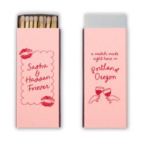Commemorate the place where it all began with A Match Made Here Match. For when you want to pay homage to the special place you met, the customizable matchbook is availble in a wide variety of colors and styles to best celebrate you and your partner's long lasting love.  