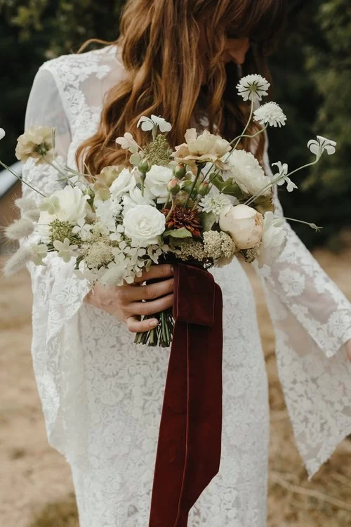 lovely velvet ribbon on wedding bouquet